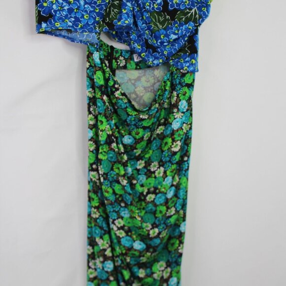 Zara Floral Midi Dress Stretch Asymmetrical Blue Green Print Blogger Fave SizeXS - Picture 8 of 16
